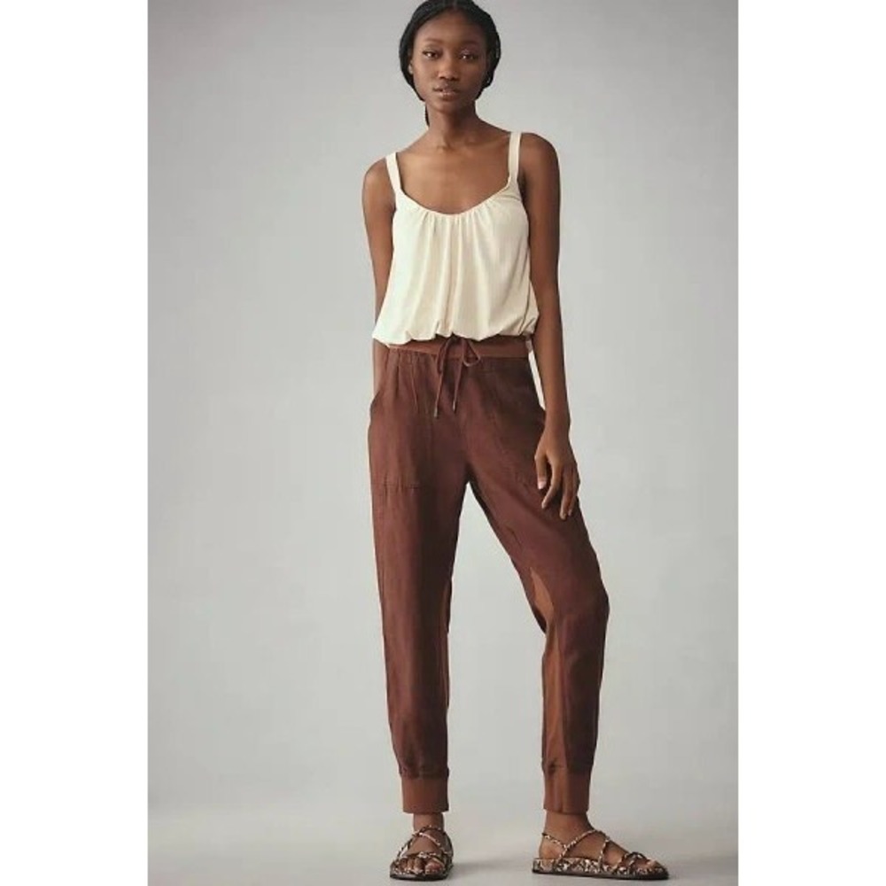 Anthropologie The Nomad High-rise Joggers Pants Brown Linen Blend Cargo Pants Md